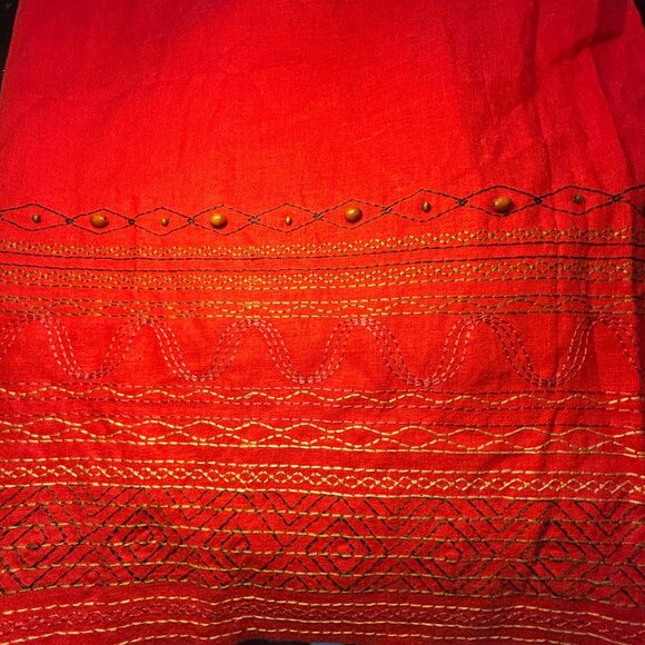 Coldwater Creek Red Sleeveless Embroidered Maxi Dress Size 20 Linen/Rayon Blend - Picture 6 of 15